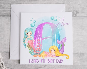 MERMAID BIRTHDAY CARD | Girls Birthday Card | Any Age Personalised | Granddaughter | Niece | Daughter | Sister | 006BC