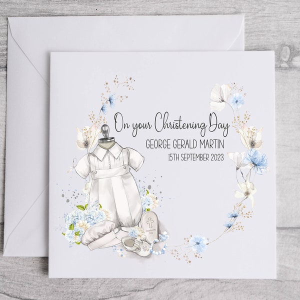 PERSONALISED CHRISTENING GOWN card for a boy |Christening card for son |grandson |nephew |godson| Baptism card for a boy| God Parent ask 06C