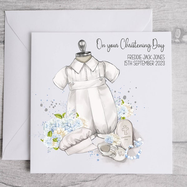 PERSONALISED CHRISTENING GOWN card for a boy |Christening card for son |grandson |nephew |godson| Baptism card for a boy| God Parent ask 03C