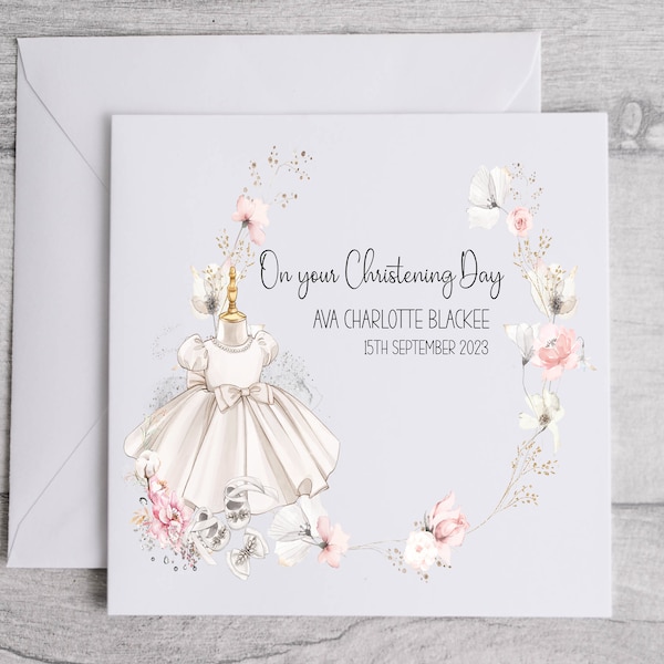 PERSONALISED CHRISTENING GOWN card for a girl |Christening card for daughter |granddaughter |niece |goddaughter| Baptism card for a girl 07C