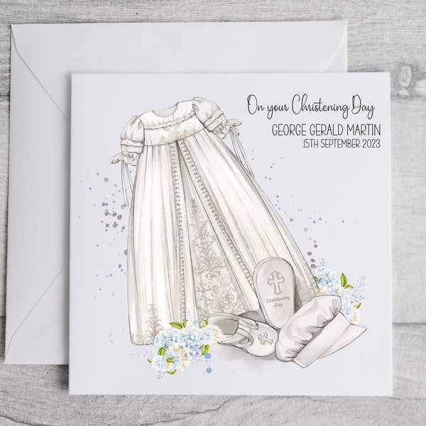 PERSONALISED CHRISTENING GOWN card for a boy |Christening card for son |grandson |nephew |godson| Baptism card for a boy| God Parent ask 05C