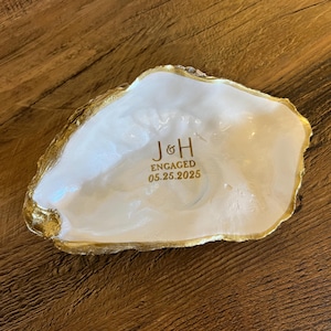 Personalized Oyster Jewelry Dish, Custom Wedding Gift, Trinket Dish, Personalized Gift , Engagement Gift, Gold Oyster Shell Ring Dish