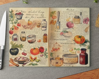 Vintage Cookbook Glass Cutting Board, Charcuterie Board, Wedding or New Home Gift, Wedding Gifts, Birthday Gifts, Mother's Day Gift