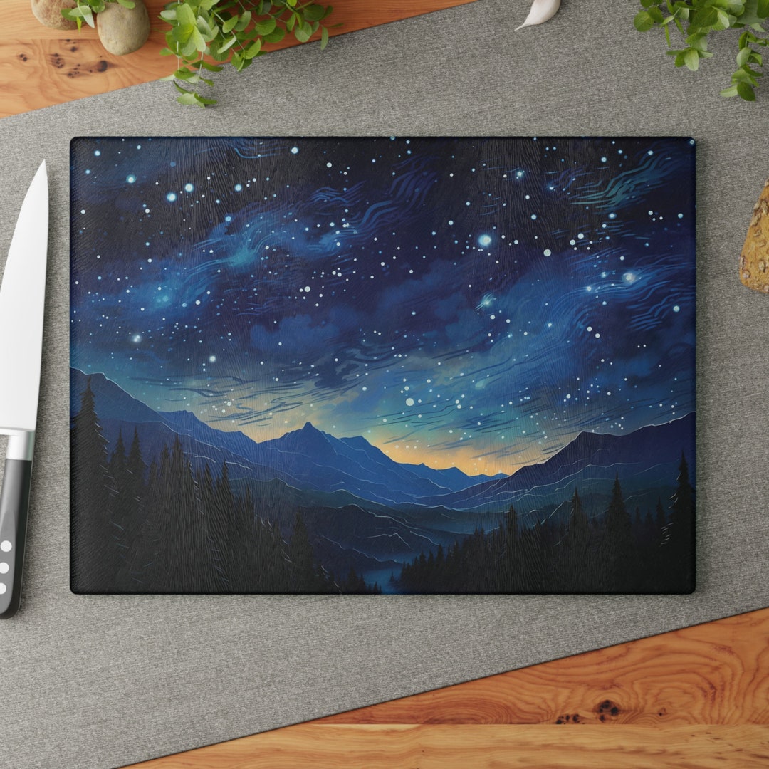 Starry Night Sky Glass Cutting Board Etsy