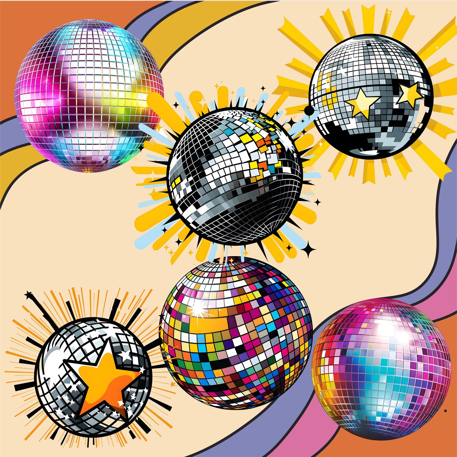 Groovy Disco Ball SVG, Disco Ball Clipart, Digital Download, Disco