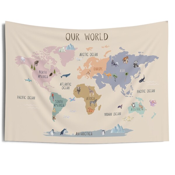 World Map Tapestry Etsy