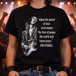T-shirt Jimi Hendrix Peace Quote, retro rock T-shirt met print, comfortabele kleuren 1717