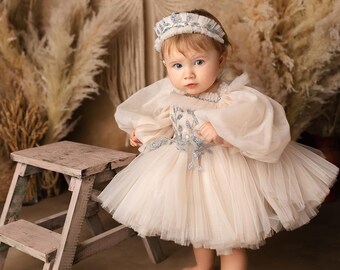 Robe bébé fille, 1er anniversaire, tenue d'anniversaire fille, robe rose poudré pour fille, robe de premier anniversaire, anniversaire de tout-petit, robe de demoiselle d'honneur