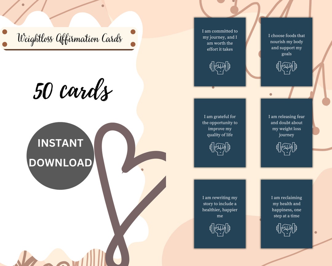 Printable Weight Loss Affirmation Cards Set of 50 Affirmation Etsy