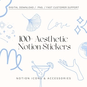 Notion Template Aesthetic Icons, Life Planner Stickers, Notion Template, That Girl Digital Stickers, Icons for Notion Templates, Blue