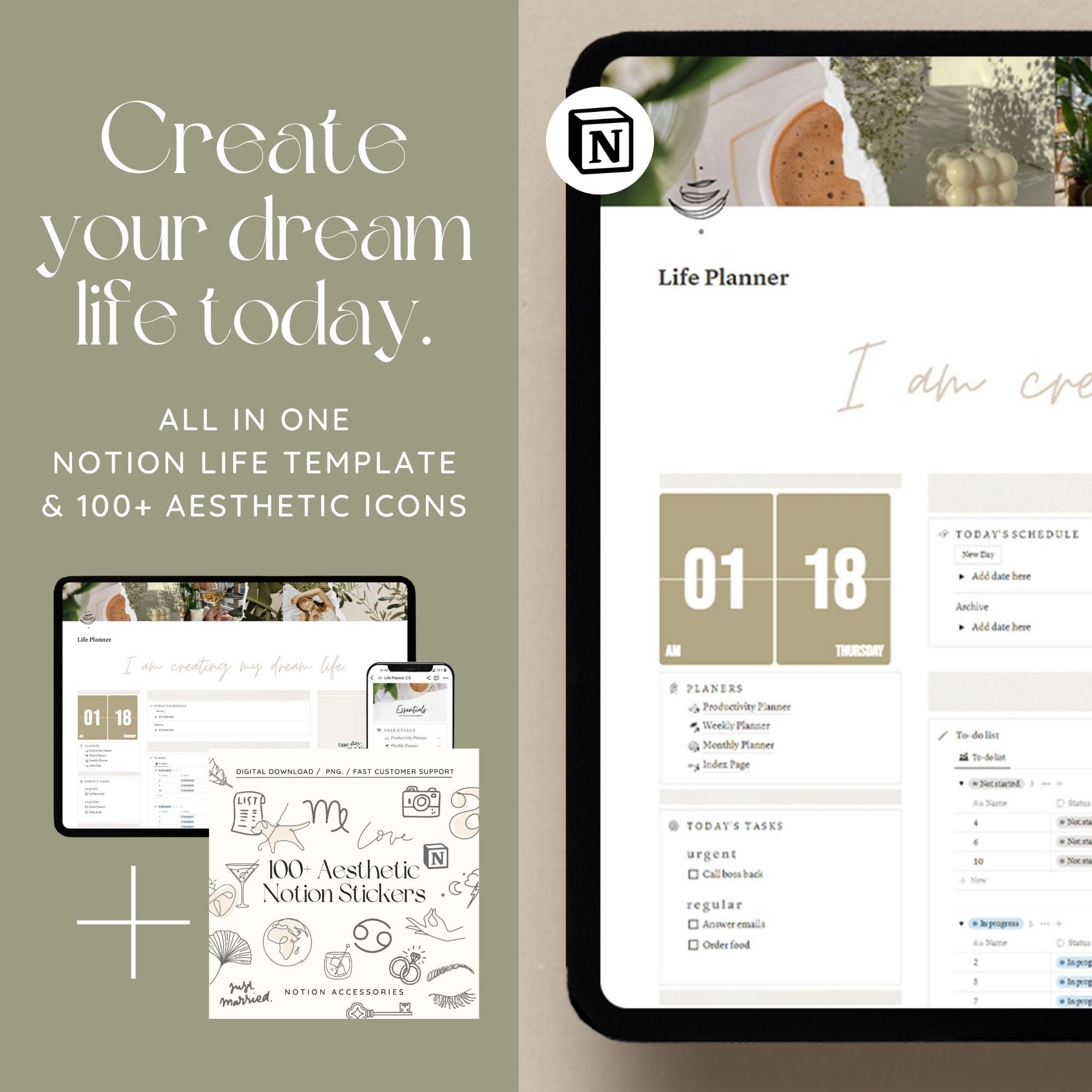 Notion All in One Life Planner / 2024 Notion Template, Aesthetic Life ...