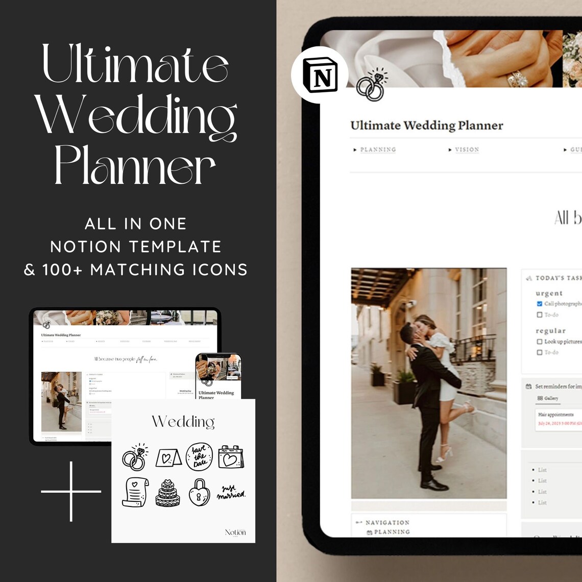 Wedding Planner Notion Template, Notion Wedding Timeline Calendar ...