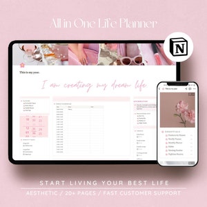 Notion All In One Life Planner / 2024 Notion Planner Template, Pink Aesthetic life planner, digital notion planner, mid-year Notion planner