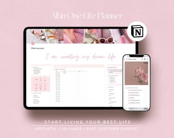 Notion All In One Life Planner / 2024 Notion Planner Template, Pink Aesthetic life planner, digital notion planner, mid-year Notion planner