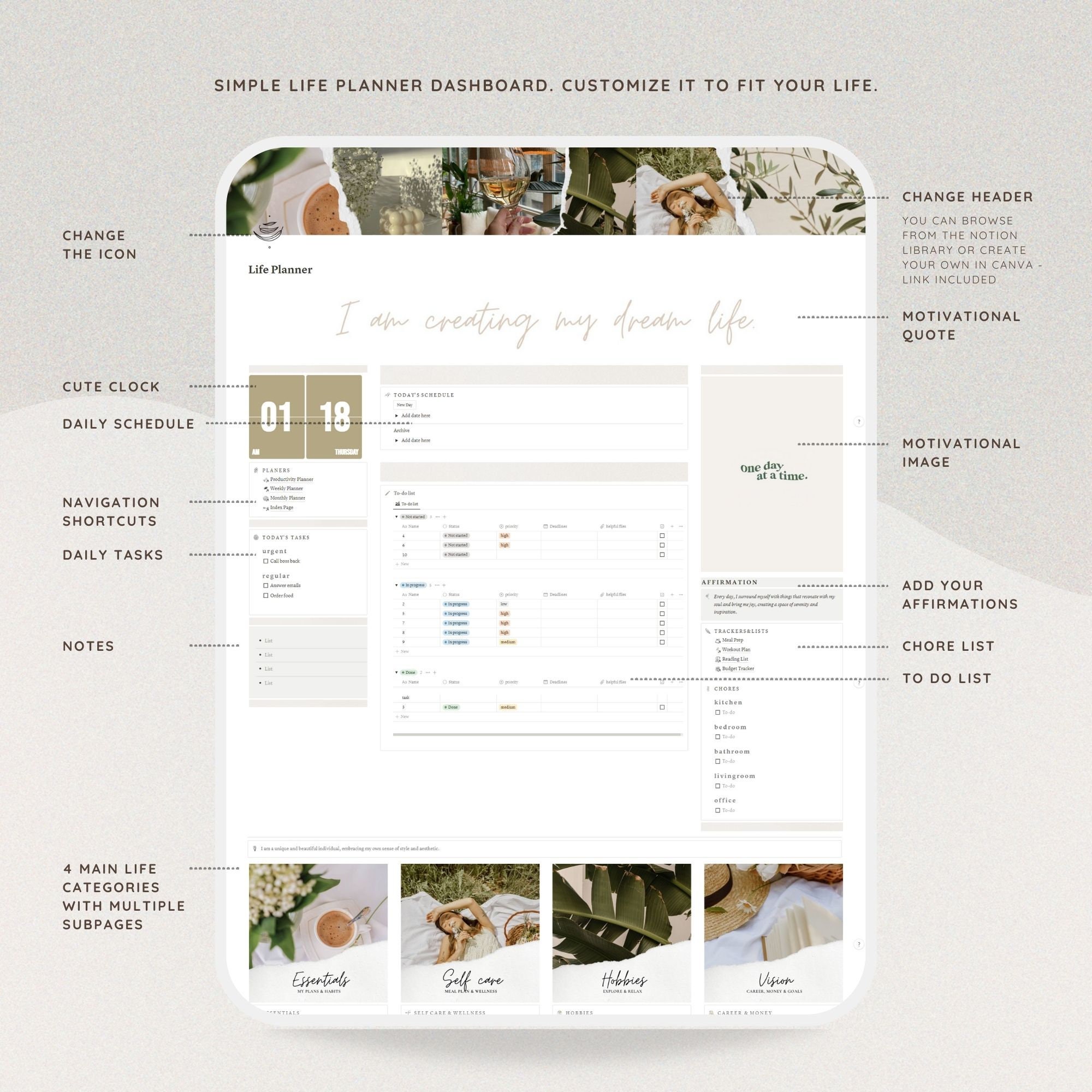 Notion All in One Life Planner / 2024 Notion Template, Aesthetic Life ...