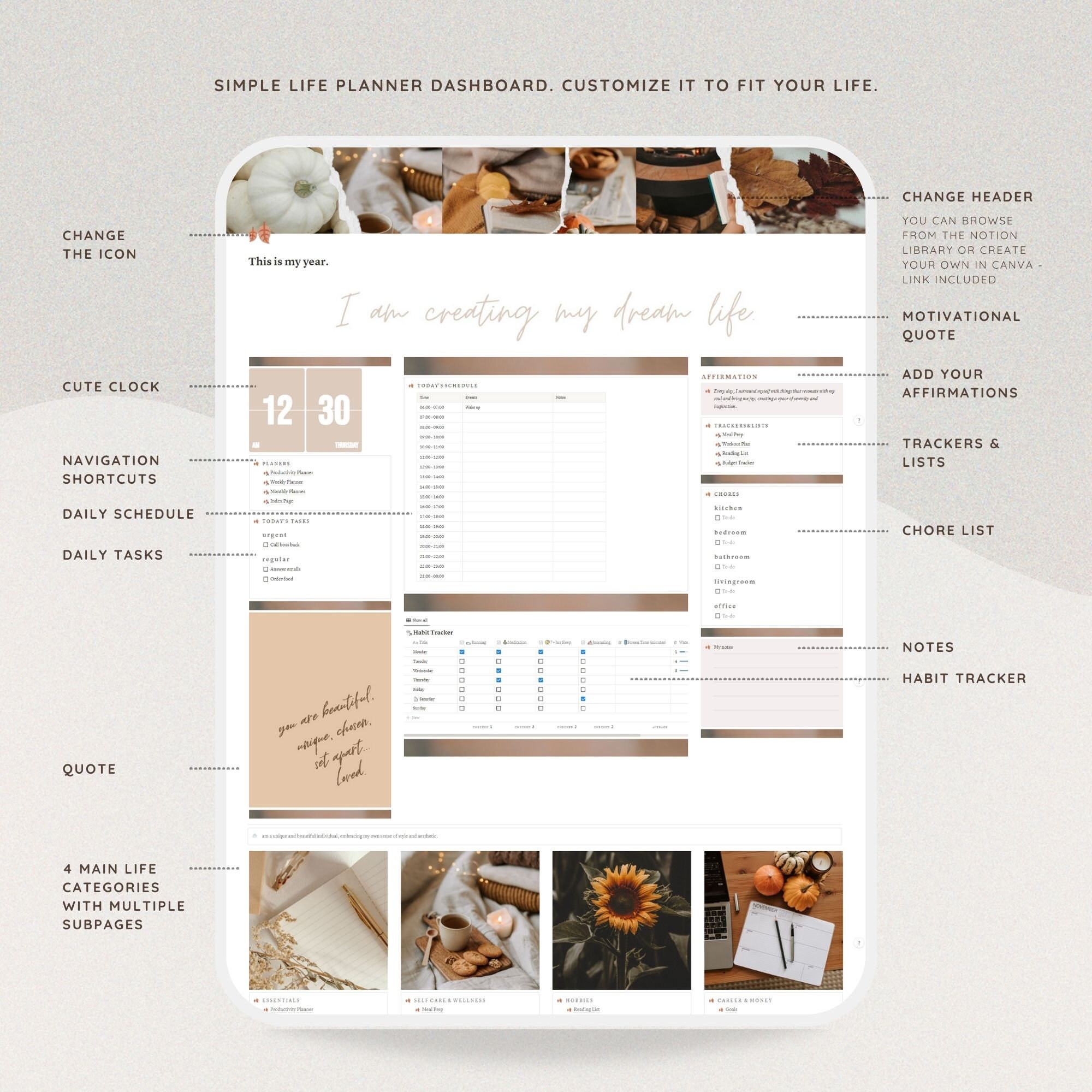 Notion All in One Life Planner / 2024 Notion Planner Template ...