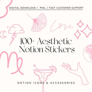 Notion Template Aesthetic Icons, Life Planner Stickers, Notion Template, That Girl Digital Stickers, Icons for Notion Templates, Pink