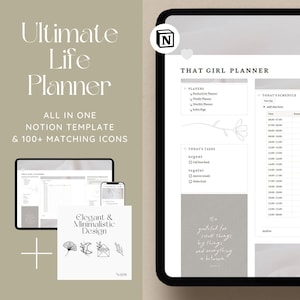 Notion Template Aesthetic Life Planner, Notion Planner, Notion Template, That Girl Notion Dashboard, That Girl Digital Planner, 2024 Planner