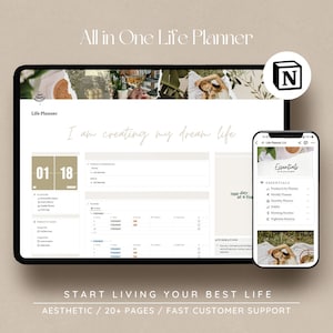 Notion All In One Life Planner / 2024 Notion template, Aesthetic life planner, digital notion planner, Notion planner, That Girl, Green