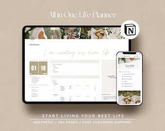 Notion All In One Life Planner / 2024 Notion template, Aesthetic life planner, digital notion planner, Notion planner, That Girl, Green