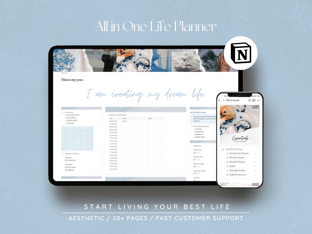 Notion All in One Life Planner / 2024 Notion Planner Template, Blue ...