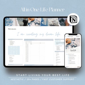 Notion All In One Life Planner / 2024 Notion Planner Template, Blue Aesthetic life planner, digital notion planner, mid-year Notion planner