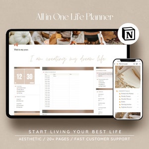 Notion All In One Life Planner / 2024 Notion Planner Template, Aesthetic life planner, digital notion planner, Aesthetic Notion planner