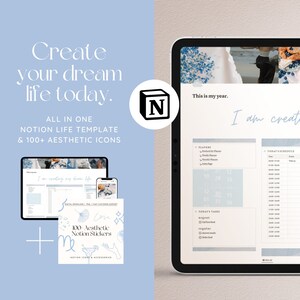 Notion All In One Life Planner / 2024 Notion Planner Template, Aesthetic life planner, digital notion planner, mid-year Notion planner, Blue