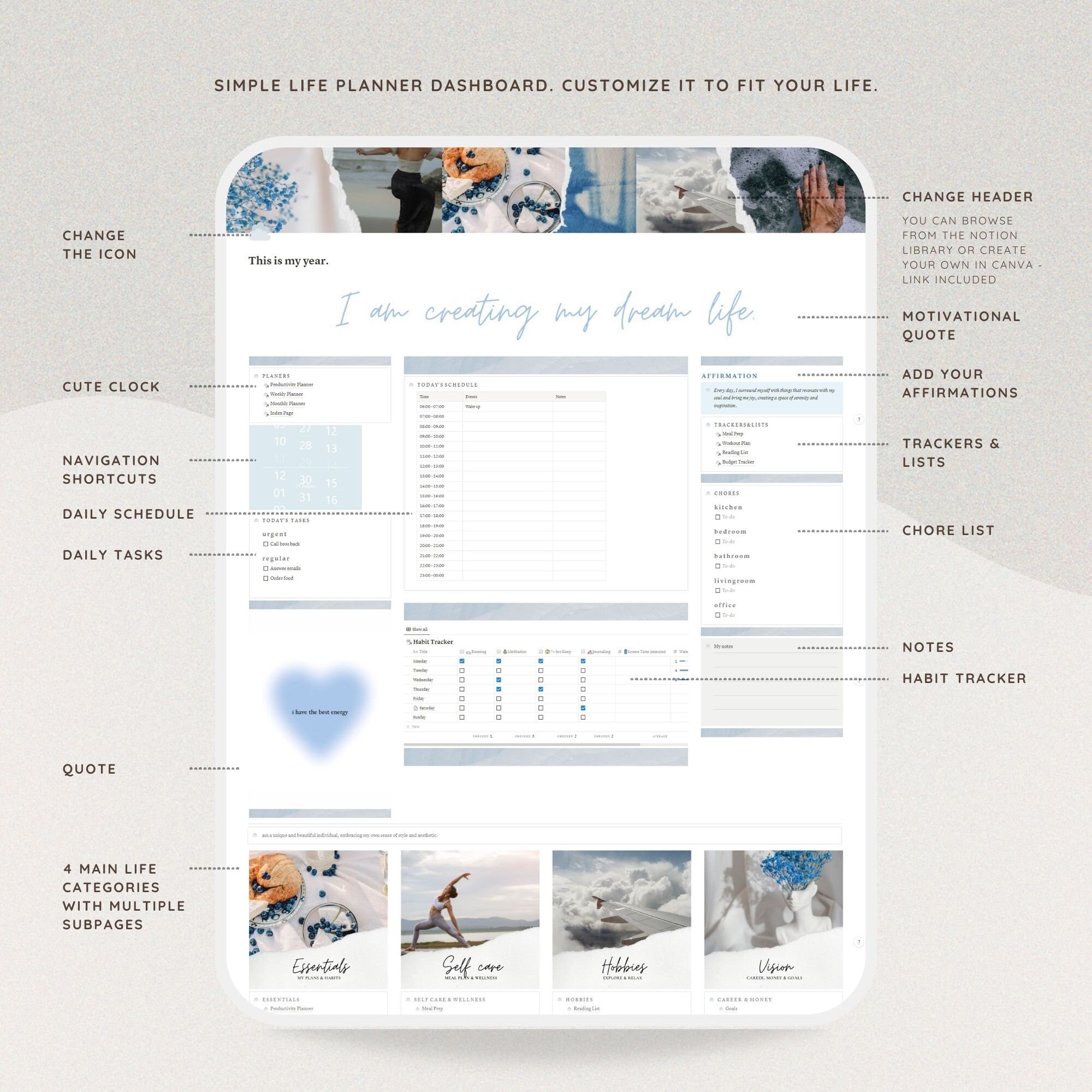 Notion All in One Life Planner / 2024 Notion Planner Template ...
