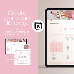 Notion All In One Life Planner / 2024 Notion Planner Template, Aesthetic life planner, digital notion planner, mid-year Notion planner, Pink