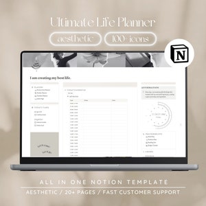 Notion Template Aesthetic Life Planner, Notion Planner, Notion Template, That Girl Notion Dashboard, That Girl Digital Planner, Notion Icons