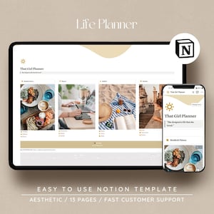 Notion All In One Life Planner / 2023-24 Plantilla de nociones, Planificador de vida estético, planificador de nociones digitales, planificador de nociones de mitad de año, Esa chica