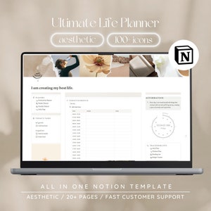 Notion Template Aesthetic Life Planner, Notion Planner, Notion Template, That Girl Notion Dashboard, That Girl Digital Planner, Notion Icons