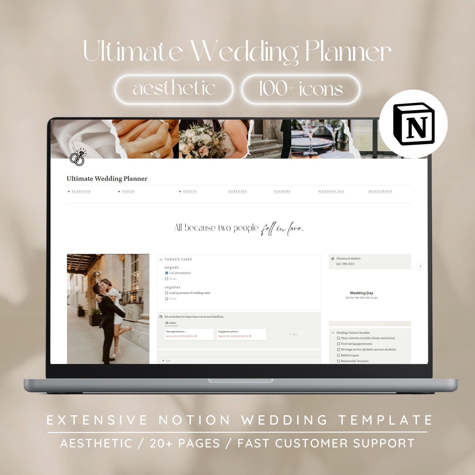 Wedding Planner Notion Template, Notion Wedding Timeline Calendar ...