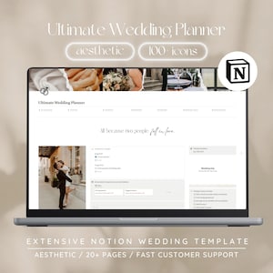 Wedding Planner Notion Template, Notion Wedding Timeline Calendar, Wedding Vendors, Digital Wedding Planner, Wedding Budget Template