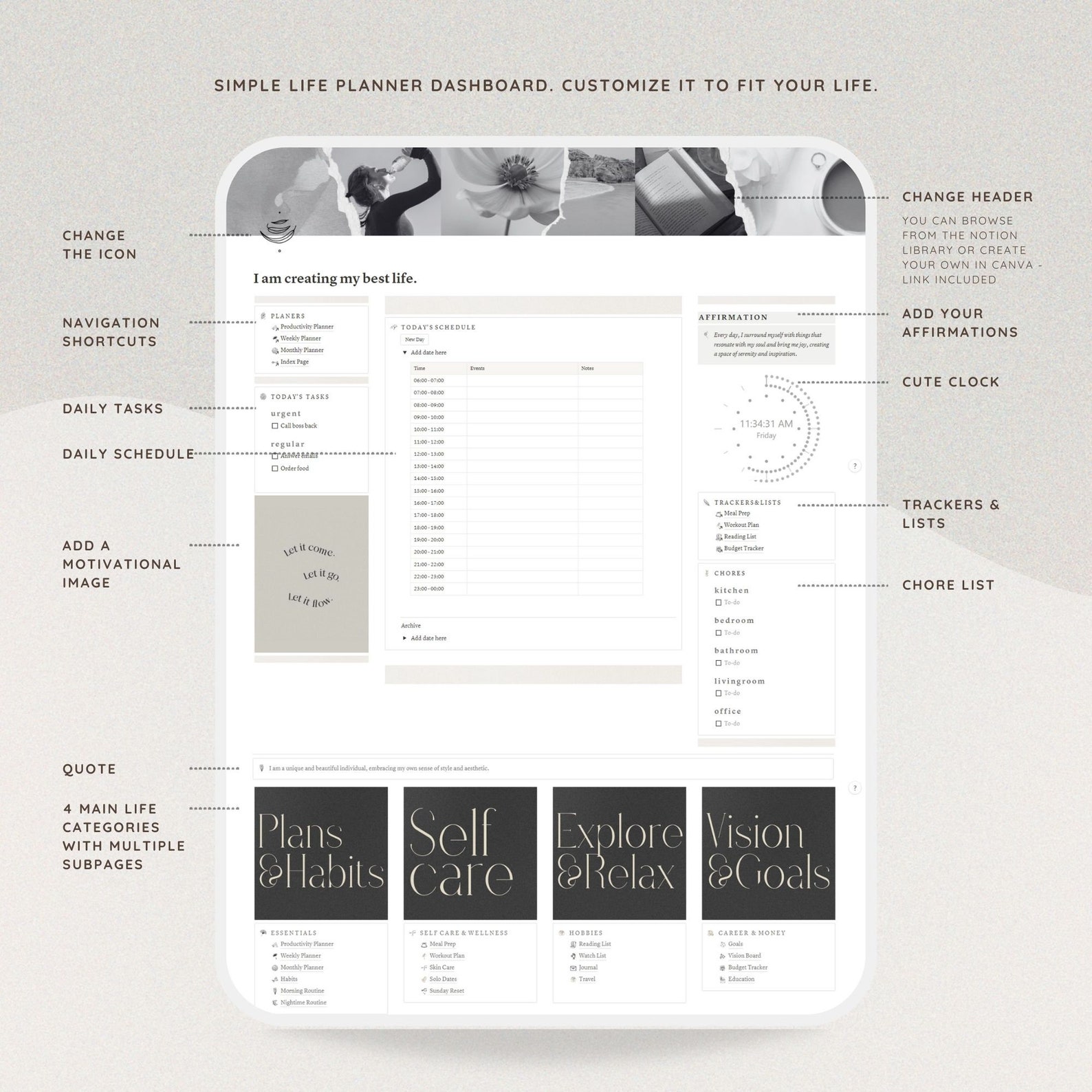 Notion All in One Life Planner / 2023-24 Notion Template, Aesthetic ...