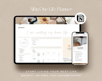 Notion Template Aesthetic Life Planner, Notion Planner, Notion Template, That Girl Notion Dashboard, That Girl Digital Planner, Notion Icons