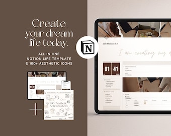 Notie sjabloon esthetische levensplanner, notie planner, notie sjabloon, dat meisje notie dashboard, dat meisje digitale planner, notie pictogrammen