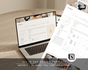 Notion Template Aesthetic Life Planner, Notion Planner, Notion Template, That Girl Notion Dashboard, That Girl Digital Planner, Notion Icons