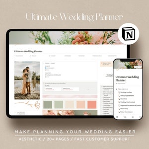 Wedding Planner Notion Template, Notion Wedding Timeline Calendar, Wedding Vendors, Digital Wedding Planner, Wedding Budget Template
