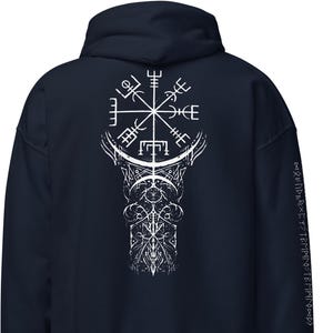 Wikinger Gothic Hoodie Dark Vegvisir Esoteric Norse Symbol • Full Futhark Sleeve • Dark Viking