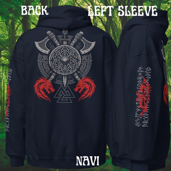 Nordic Design Sweatshirt with Viking Shield, Axes, and Dragons - Perfect Norse Clothes for Viking Lovers