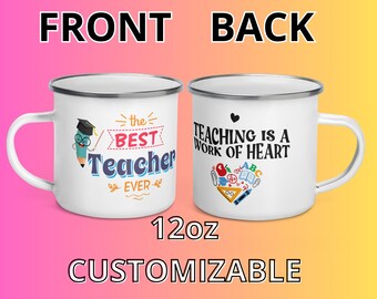 Emaille-Tasse, personalisierbar, beste Lehrerin aller Zeiten / Kaffeebecher-Geschenk / Kaffeetasse mit individuellem Namen / Lehrer-Anerkennungswochen-Geschenk / Geschenke für Sie