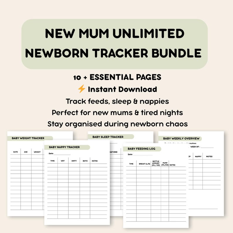 Newborn Tracker Printable Bundle, Baby Feeding Log & Sleep Tracker ...