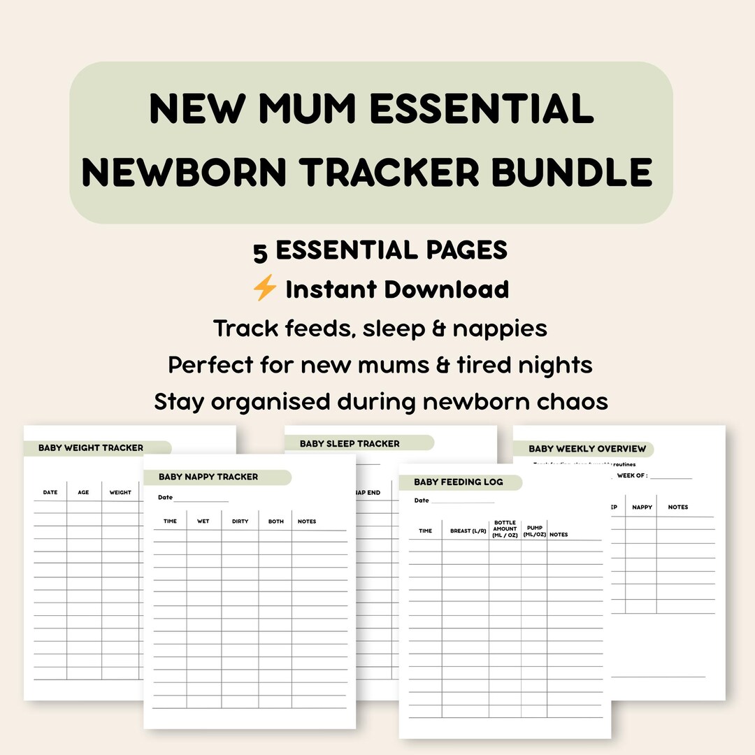 Newborn Tracker Bundle Printable | Baby Feeding, Sleep & Nappy Log ...