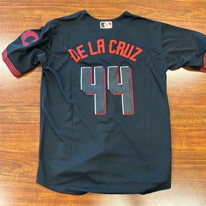 Camiseta infantil de Elly De La Cruz, Cincinnati Reds #44, negra, cosida, talla mediana 10/12