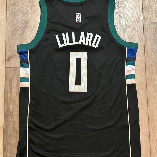 Dame Lillard #0 Bucks Kids Stitched Black Kids Jersey Youth Medium 10/12 Rare