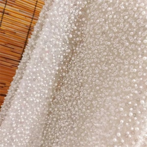 Wedding dress fabric, bridal lace, tulle beaded fabric, Embellished fabric, beaded fabric by the yard, bridal beaded fabric