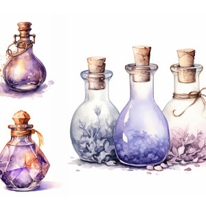 Potion Bottle Clipart Bundle, JPGs, Watercolor Magic Potion Clipart, Instant Download, Junk Journal, Commercial Use, Alchemy Clip Art Bundle