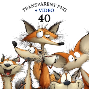 40 Quirky Fox Clipart Set, Watercolor Fox Stickers, Whimsical Animal PNG Bundle, Digital Download for Junk Journal + Bonus Video